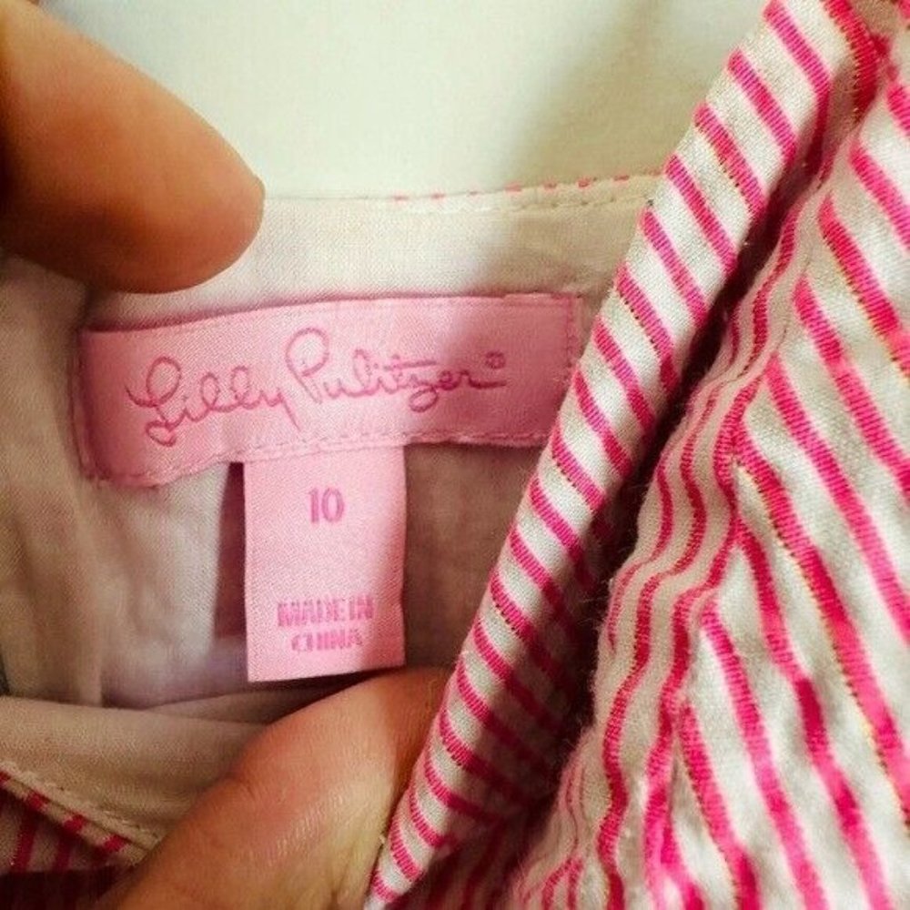 Lilly Pulitzer Pink Seersucker Stripe Sheena Daisy Dress Preppy Size 10 Lined - Picture 12 of 15